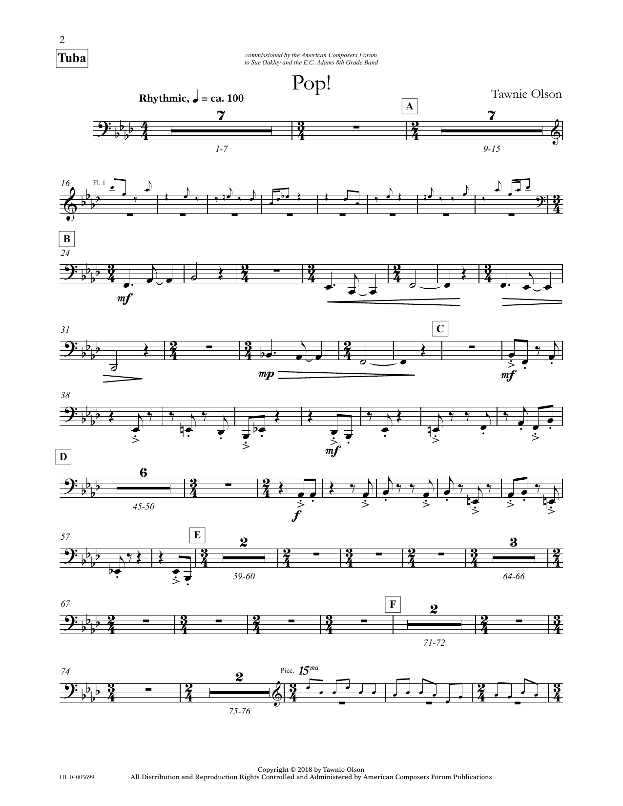 Tawnie Olson Pop! - Tuba sheet music notes and chords arranged for Concert Band