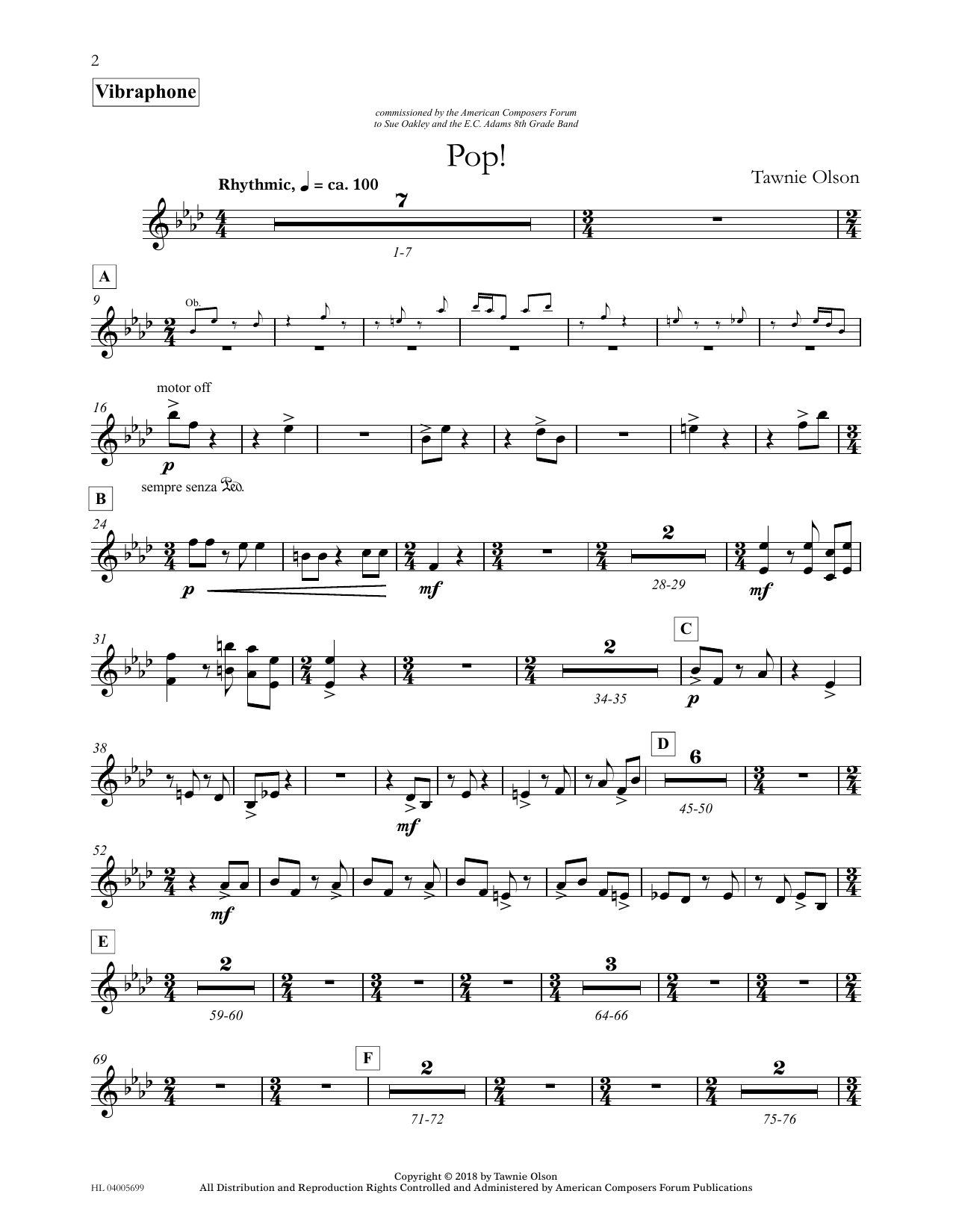 Tawnie Olson Pop! - Vibraphone sheet music notes and chords arranged for Concert Band