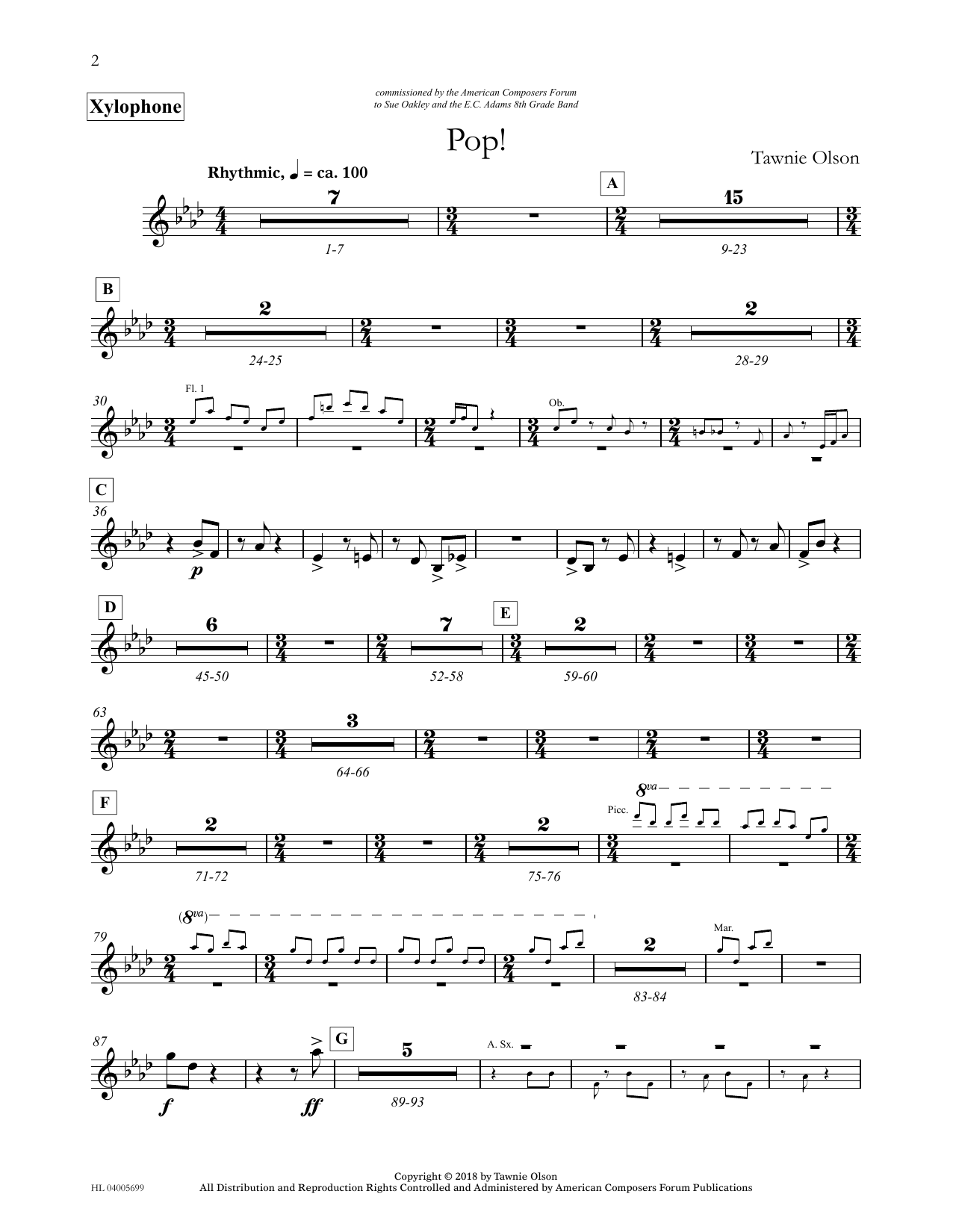 Tawnie Olson Pop! - Xylophone sheet music notes and chords arranged for Concert Band