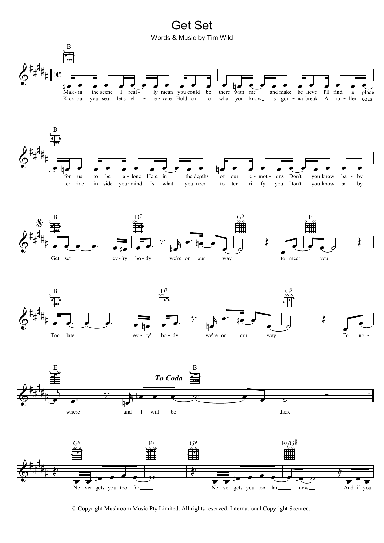 Taxiride Get Set sheet music notes and chords arranged for Lead Sheet / Fake Book