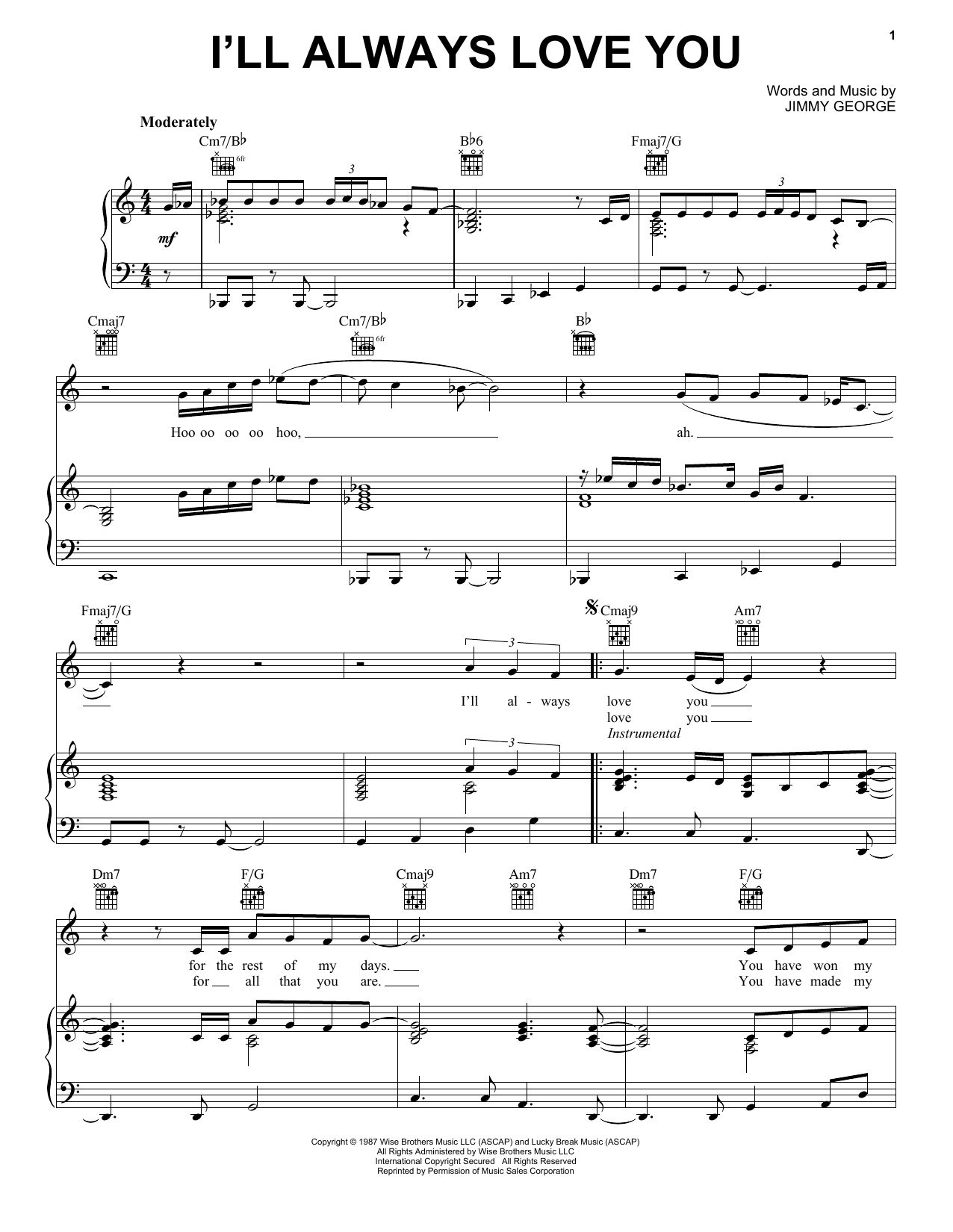 Taylor Dayne I'll Always Love You sheet music notes and chords arranged for Piano, Vocal & Guitar Chords (Right-Hand Melody)