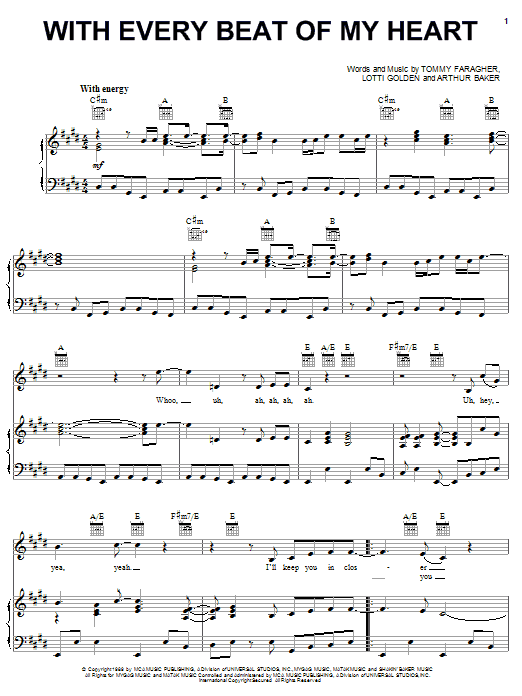 Taylor Dayne With Every Beat Of My Heart sheet music notes and chords arranged for Guitar Chords/Lyrics