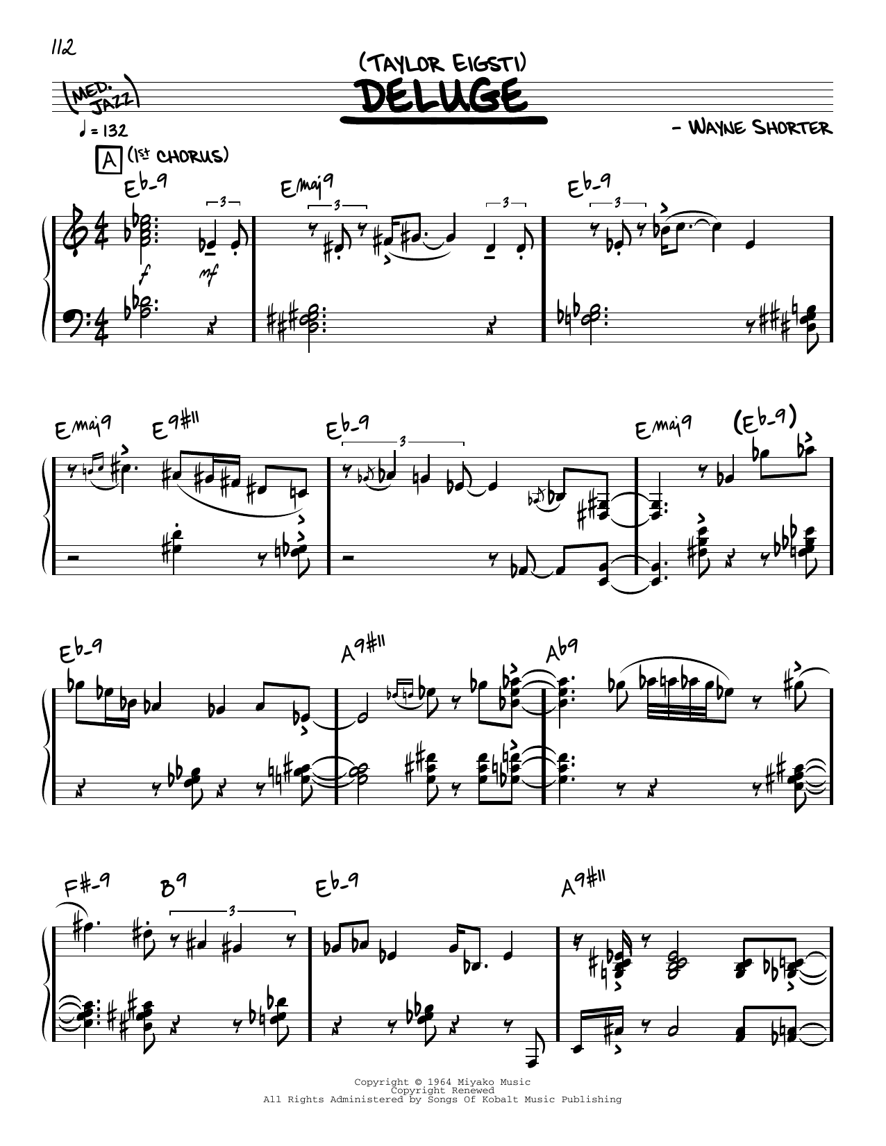 Taylor Eigsti Deluge (solo only) sheet music notes and chords arranged for Real Book – Melody & Chords