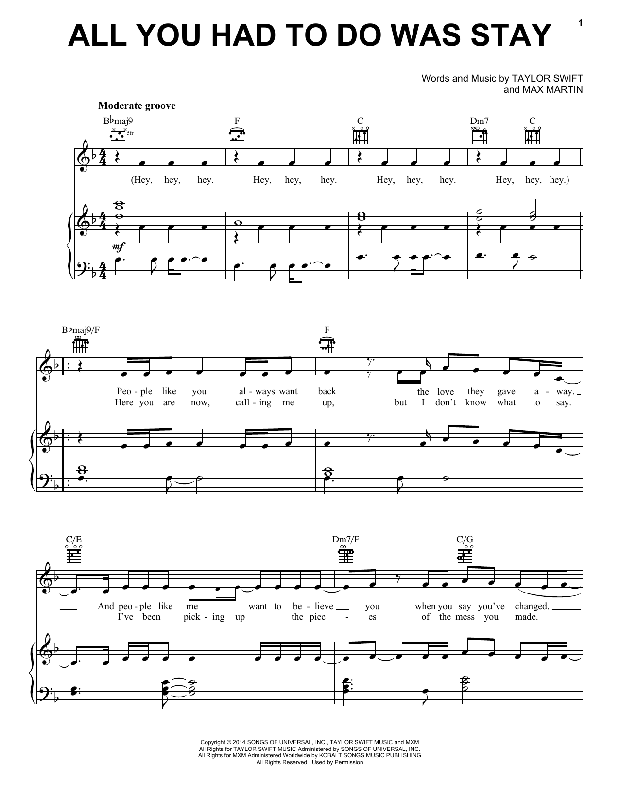 Taylor Swift All You Had To Do Was Stay sheet music notes and chords arranged for Ukulele