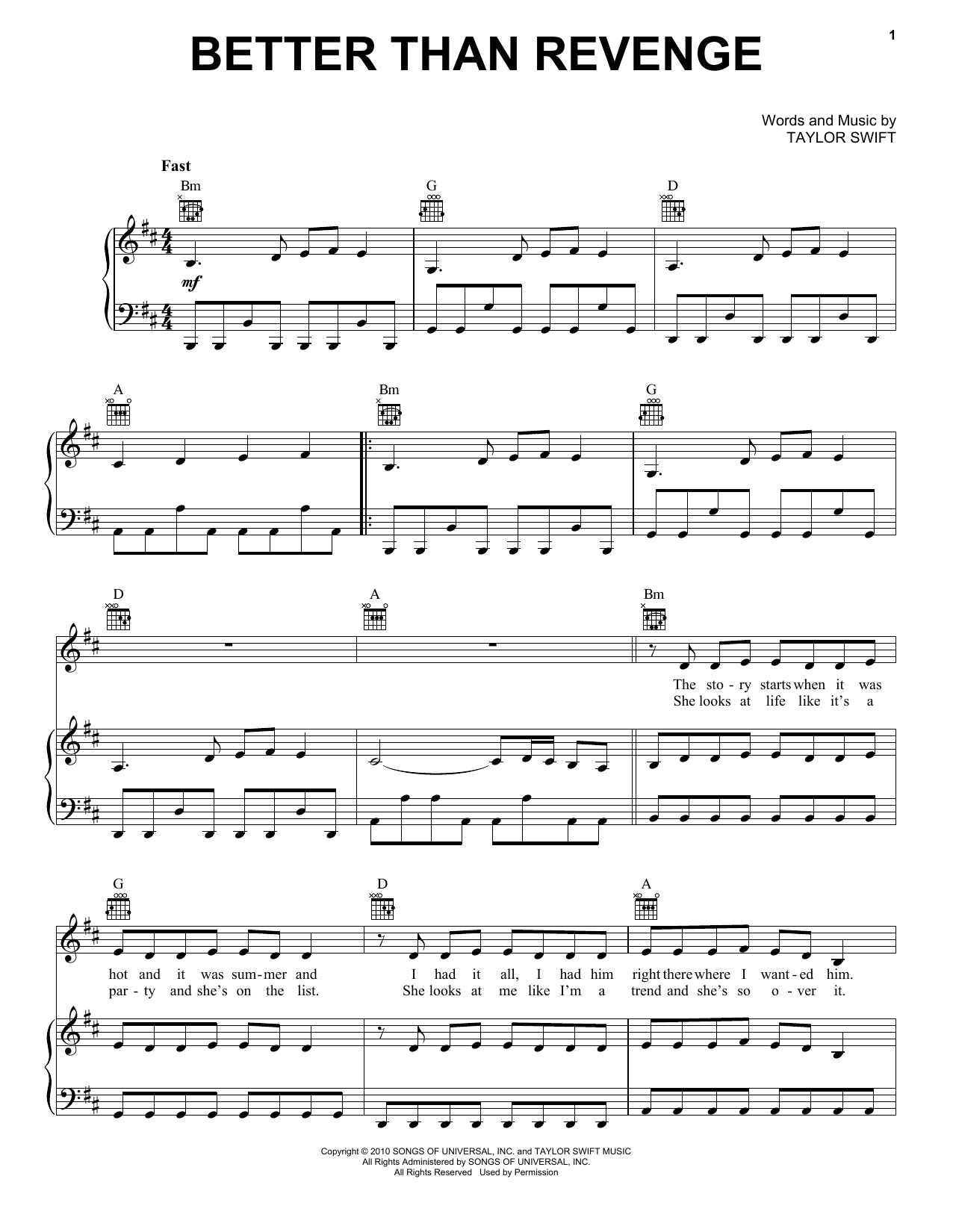 Taylor Swift Better Than Revenge sheet music notes and chords arranged for Easy Guitar
