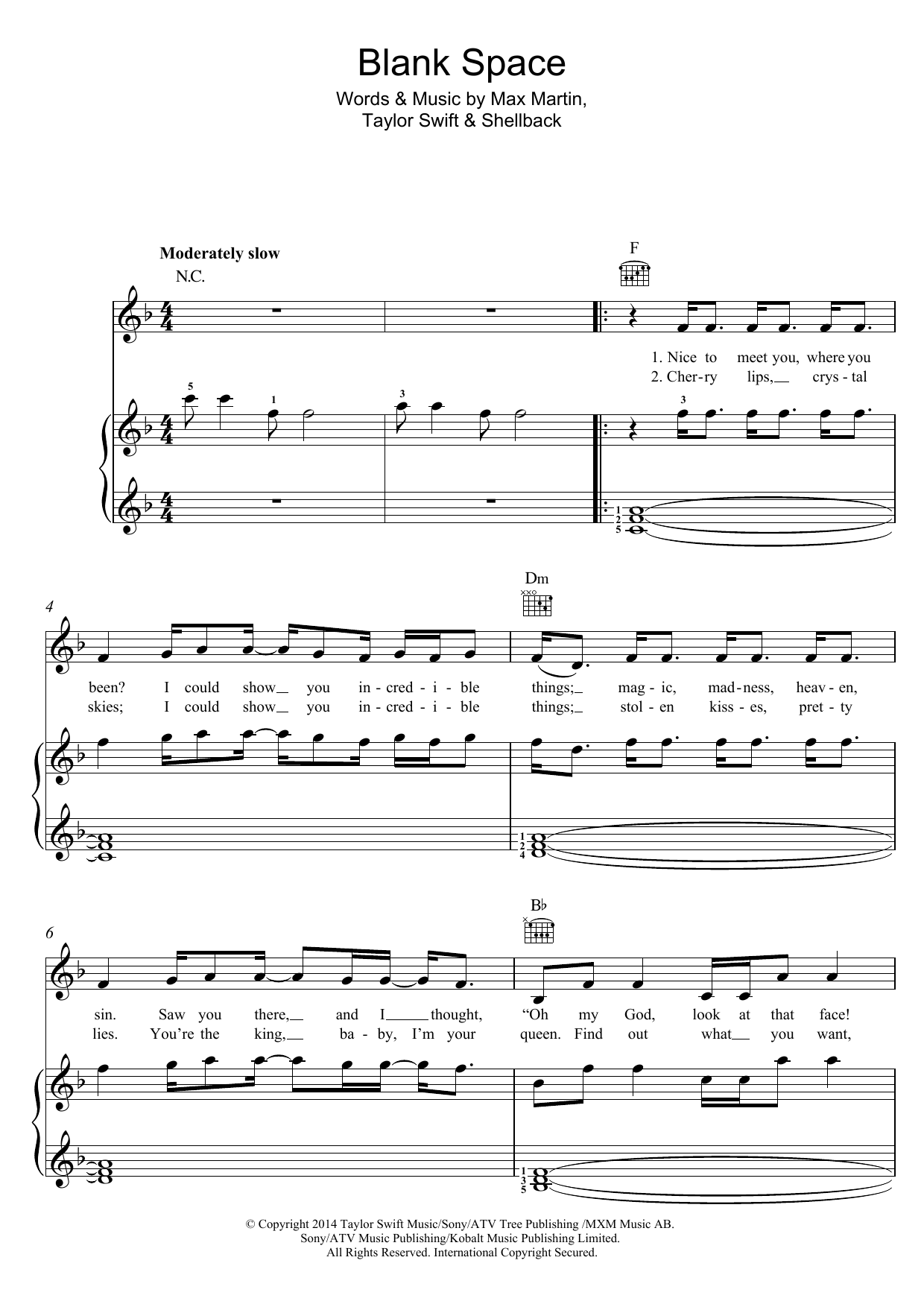 Taylor Swift Blank Space sheet music notes and chords arranged for Easy Guitar Tab