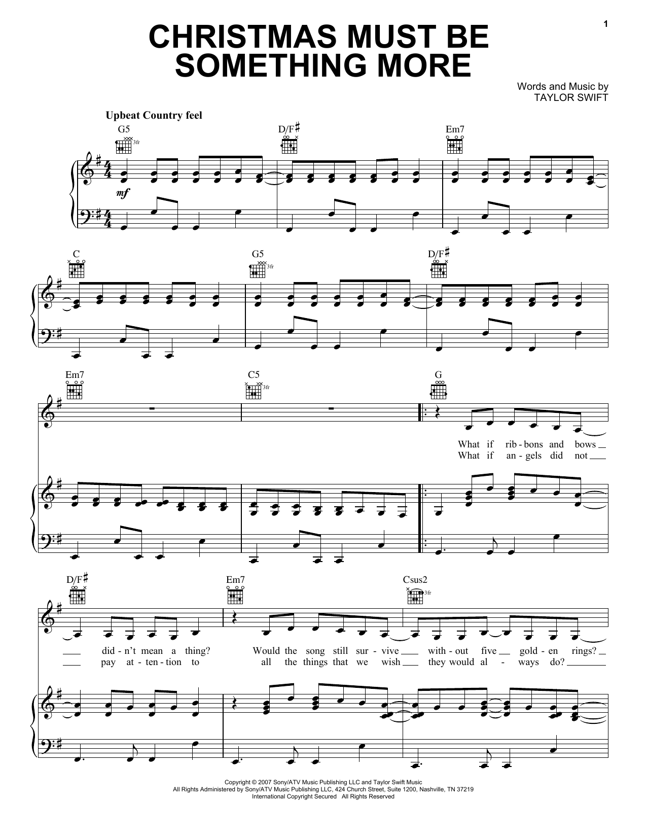 Taylor Swift Christmas Must Be Something More sheet music notes and chords arranged for Piano, Vocal & Guitar Chords (Right-Hand Melody)