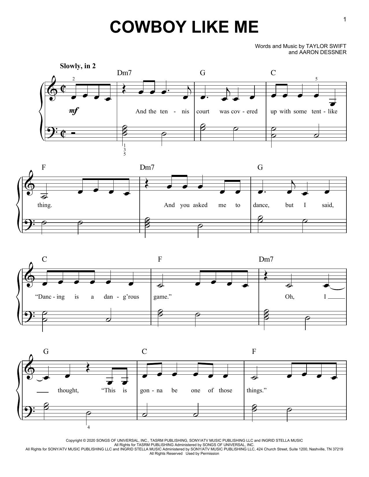 Taylor Swift cowboy like me sheet music notes and chords arranged for Easy Piano
