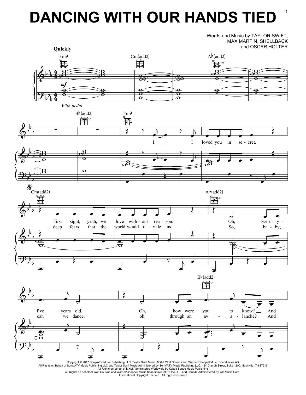 Taylor Swift Dancing With Our Hands Tied sheet music notes and chords arranged for Easy Piano