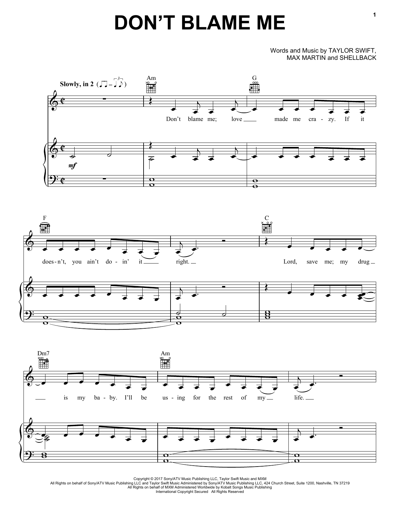 Taylor Swift Don't Blame Me sheet music notes and chords arranged for Easy Guitar Tab
