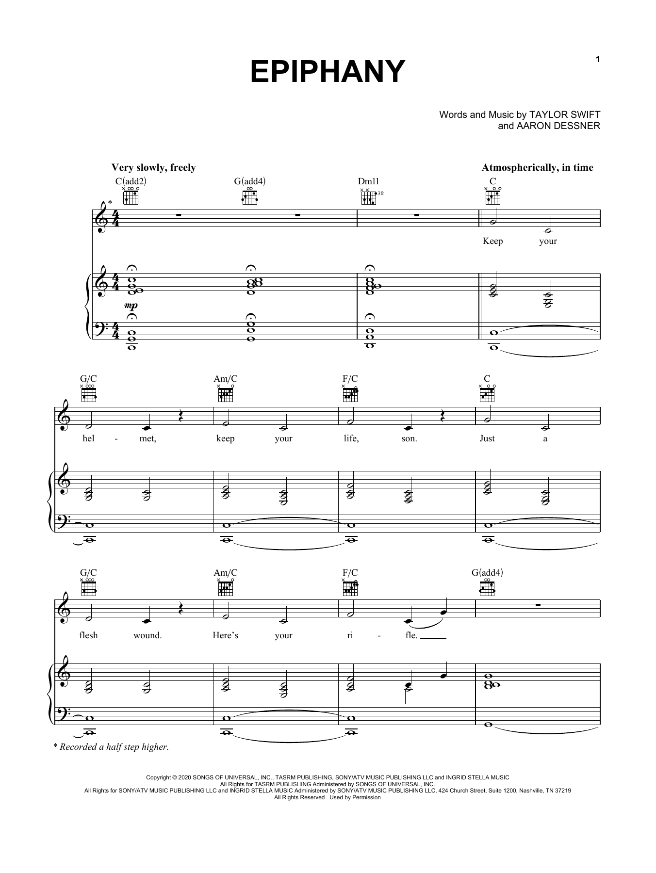 Taylor Swift epiphany sheet music notes and chords arranged for Easy Piano