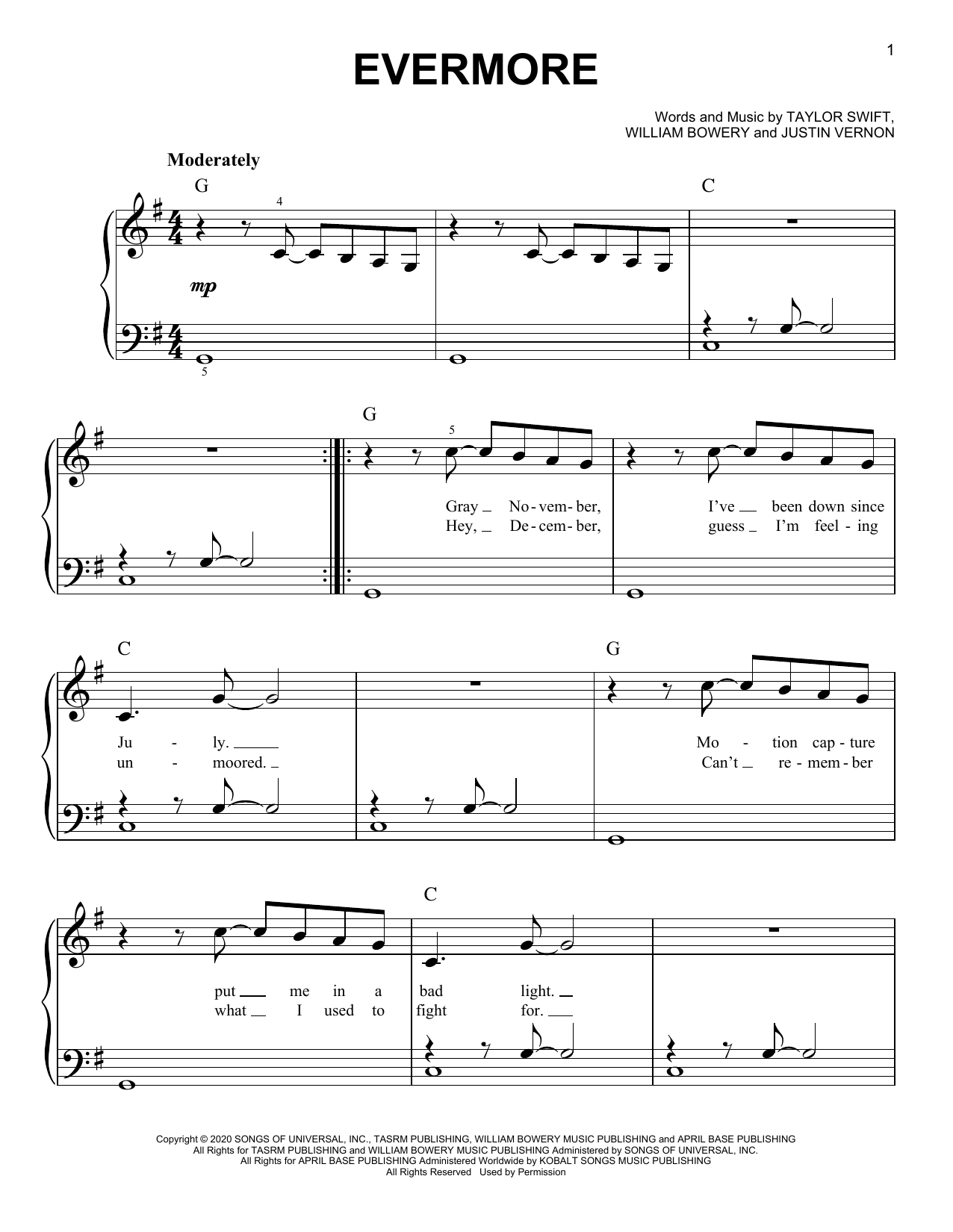 Taylor Swift Evermore (feat. Bon Iver) sheet music notes and chords arranged for Flute Solo