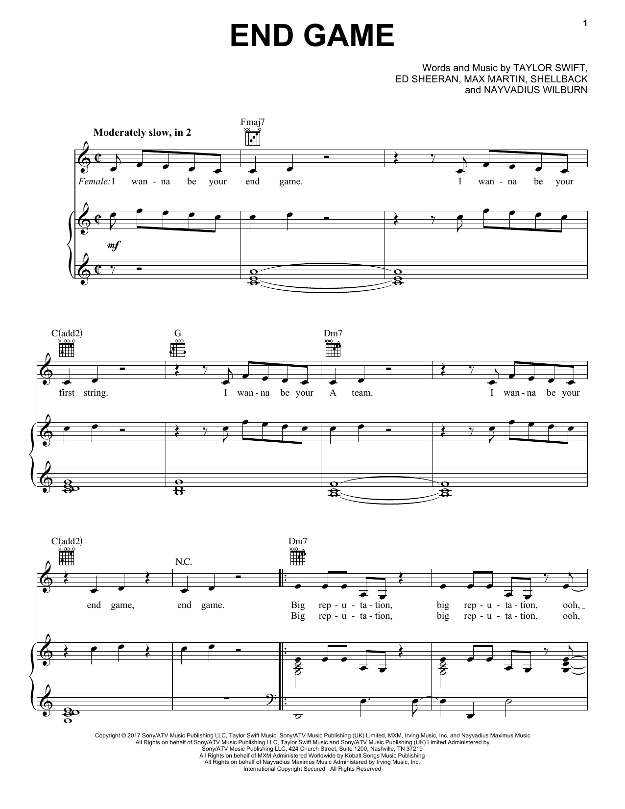 Taylor Swift feat. Ed Sheeran and Future End Game sheet music notes and chords arranged for Easy Guitar Tab