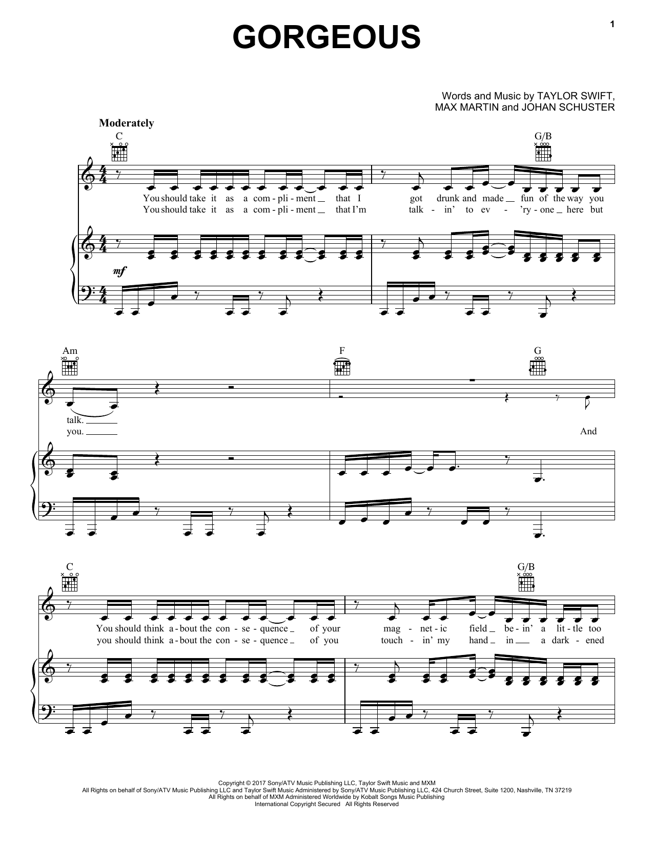 Taylor Swift Gorgeous sheet music notes and chords arranged for Guitar Chords/Lyrics
