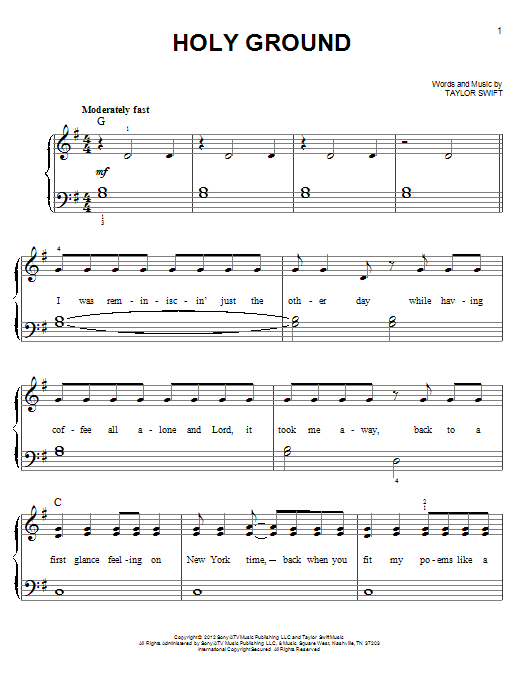 Taylor Swift Holy Ground sheet music notes and chords arranged for Guitar Tab
