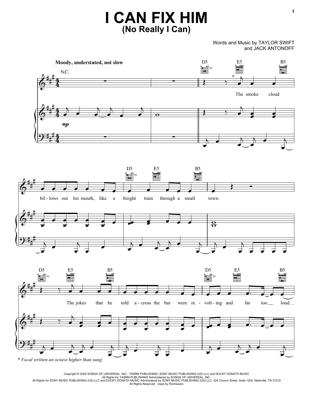 Taylor Swift I Can Fix Him (No Really I Can) sheet music notes and chords arranged for Easy Piano