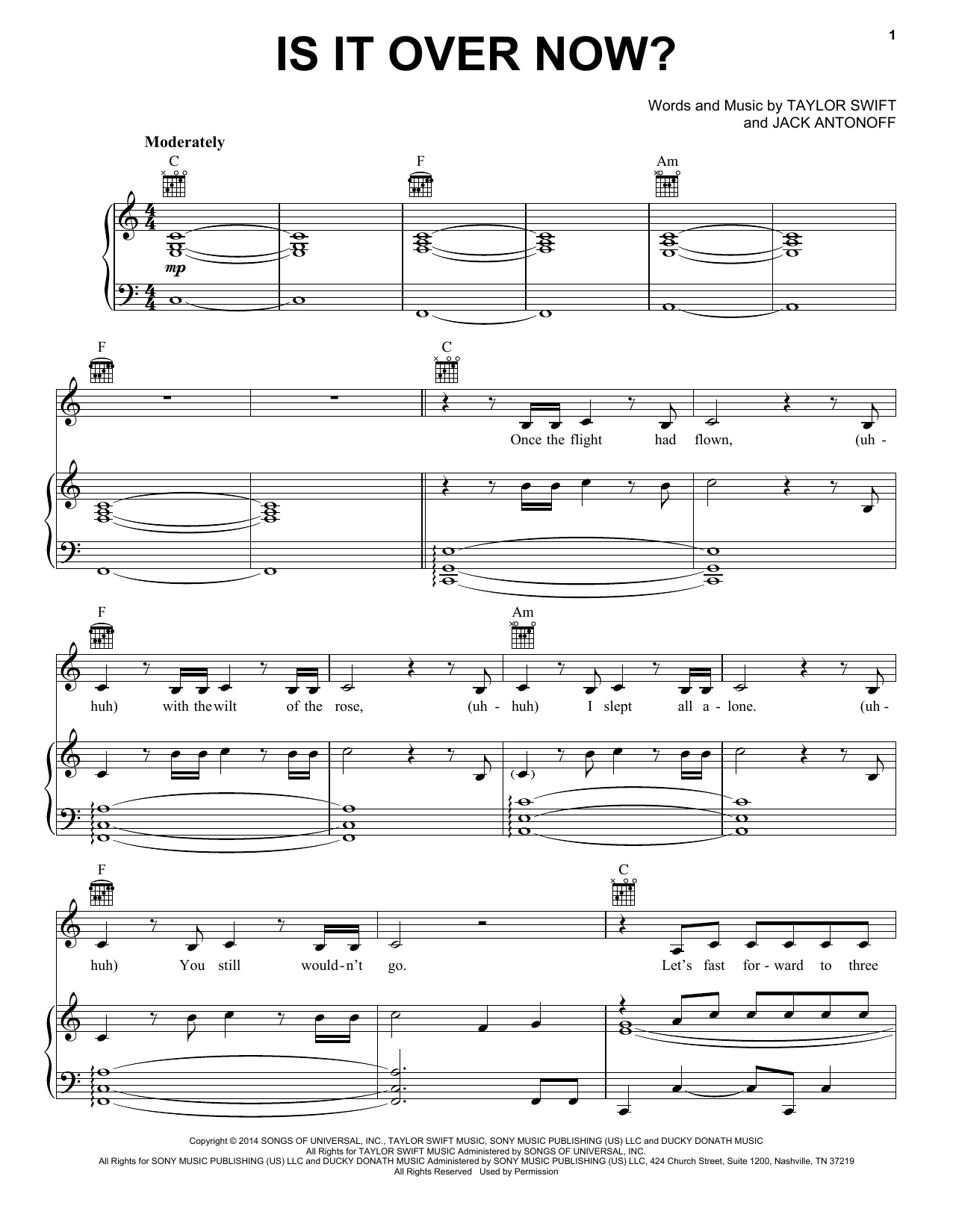 Taylor Swift Is It Over Now? (Taylor's Version) (From The Vault) sheet music notes and chords arranged for Piano, Vocal & Guitar Chords (Right-Hand Melody)