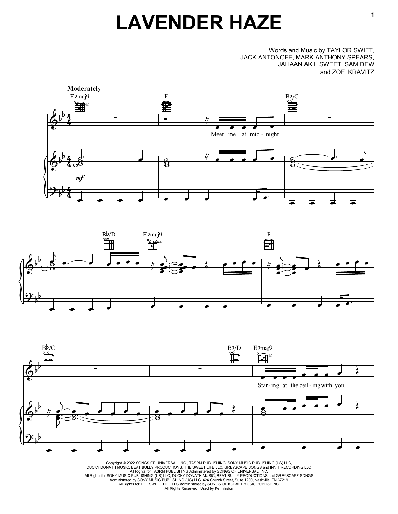 Taylor Swift Lavender Haze sheet music notes and chords arranged for Flute Solo