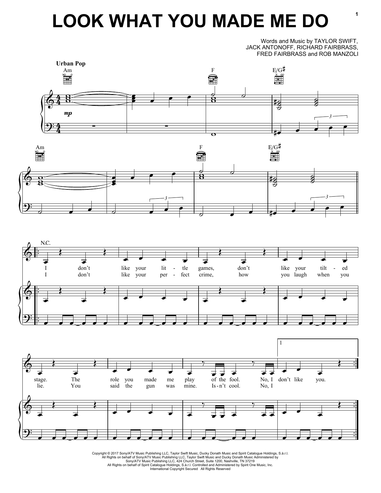 Taylor Swift Look What You Made Me Do sheet music notes and chords arranged for Really Easy Piano