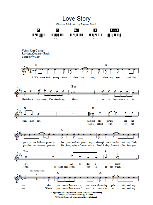 Taylor Swift Love Story sheet music notes and chords arranged for Really Easy Guitar