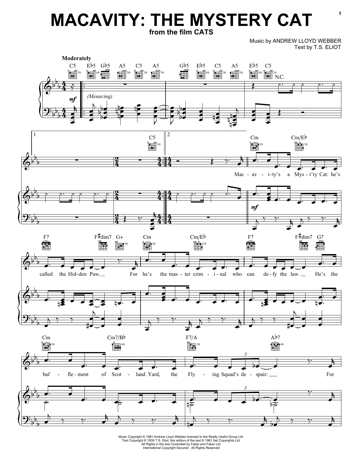 Taylor Swift Macavity: The Mystery Cat (from the Motion Picture Cats) sheet music notes and chords arranged for Easy Piano