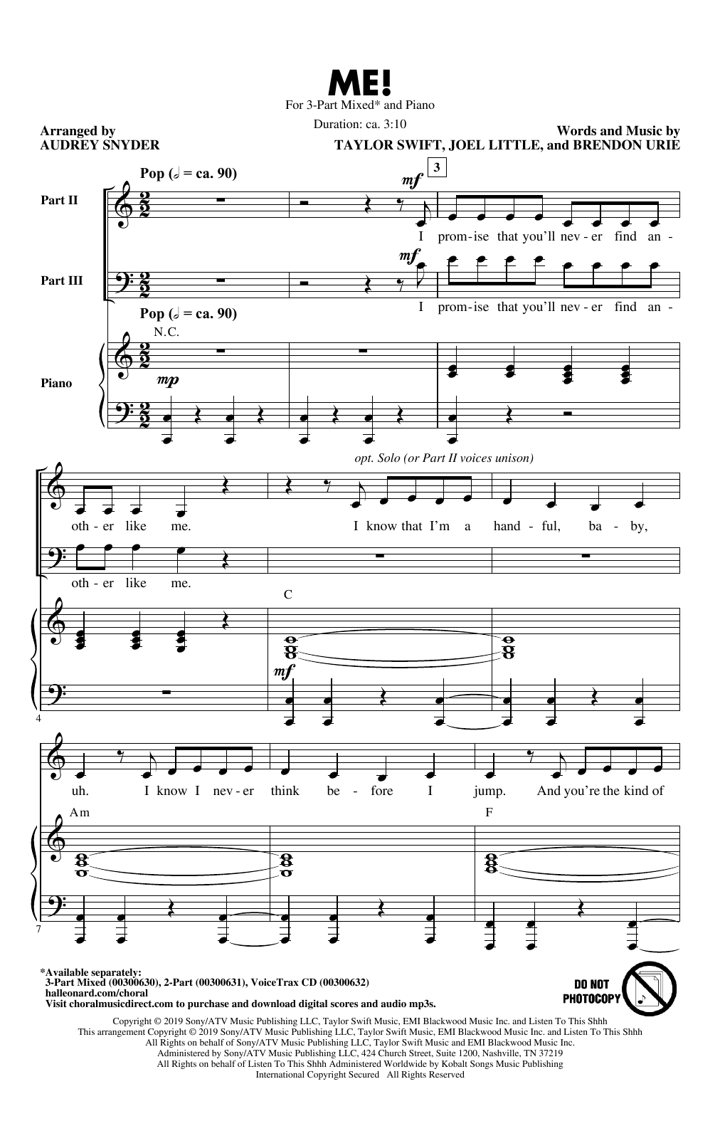 Taylor Swift ME! (arr. Audrey Snyder) sheet music notes and chords arranged for 2-Part Choir