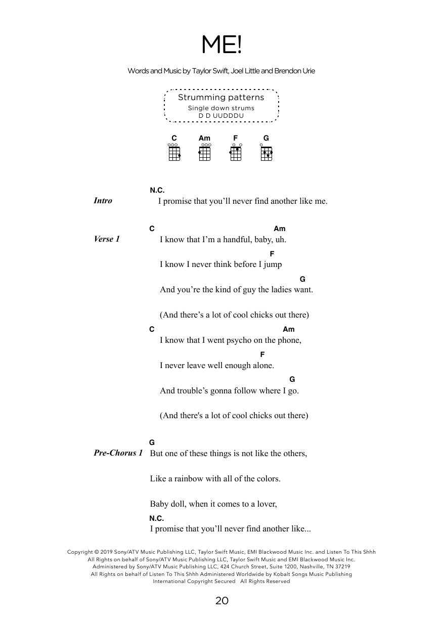 Taylor Swift ME! (arr. Elise Ecklund) sheet music notes and chords arranged for Ukulele Chords/Lyrics