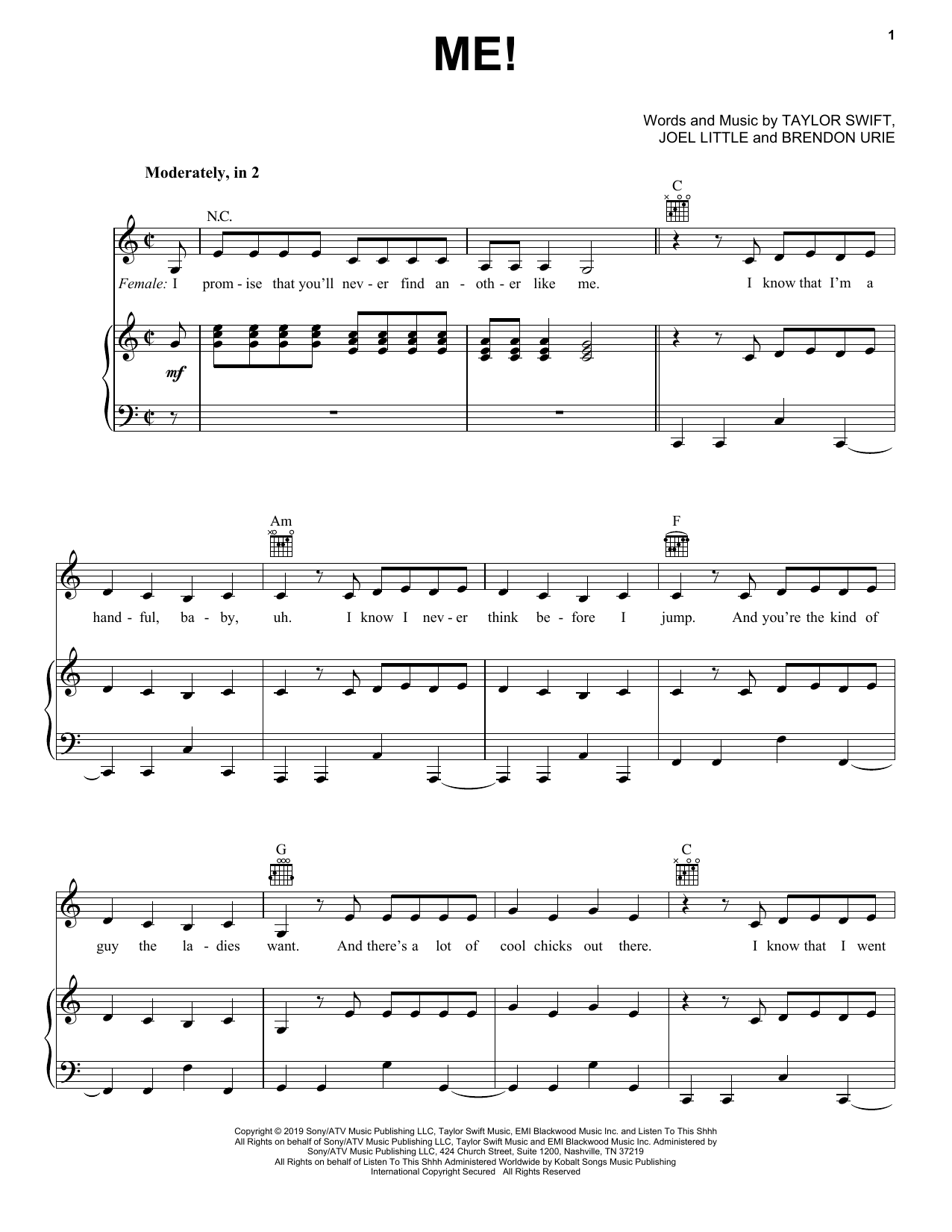 Taylor Swift ME! (feat. Brendon Urie of Panic! At The Disco) sheet music notes and chords arranged for Very Easy Piano