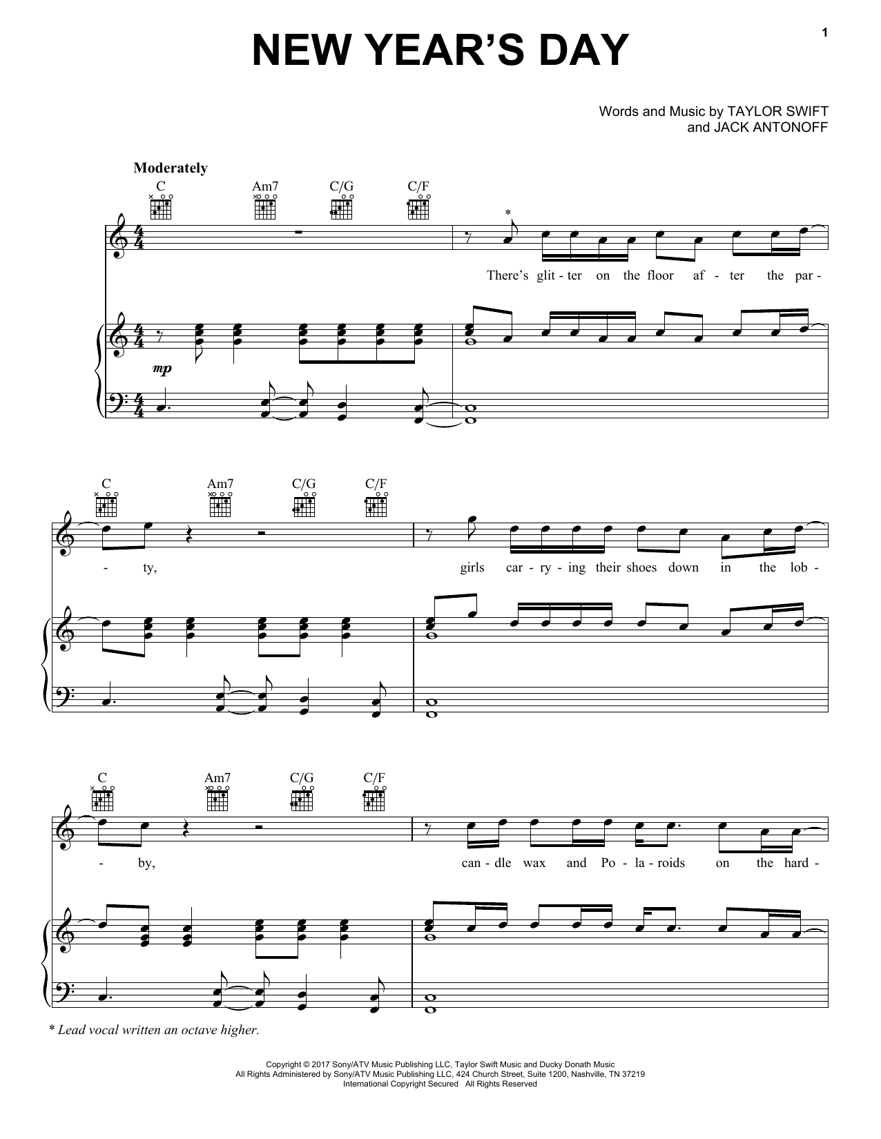 Taylor Swift New Year's Day sheet music notes and chords arranged for Easy Guitar Tab