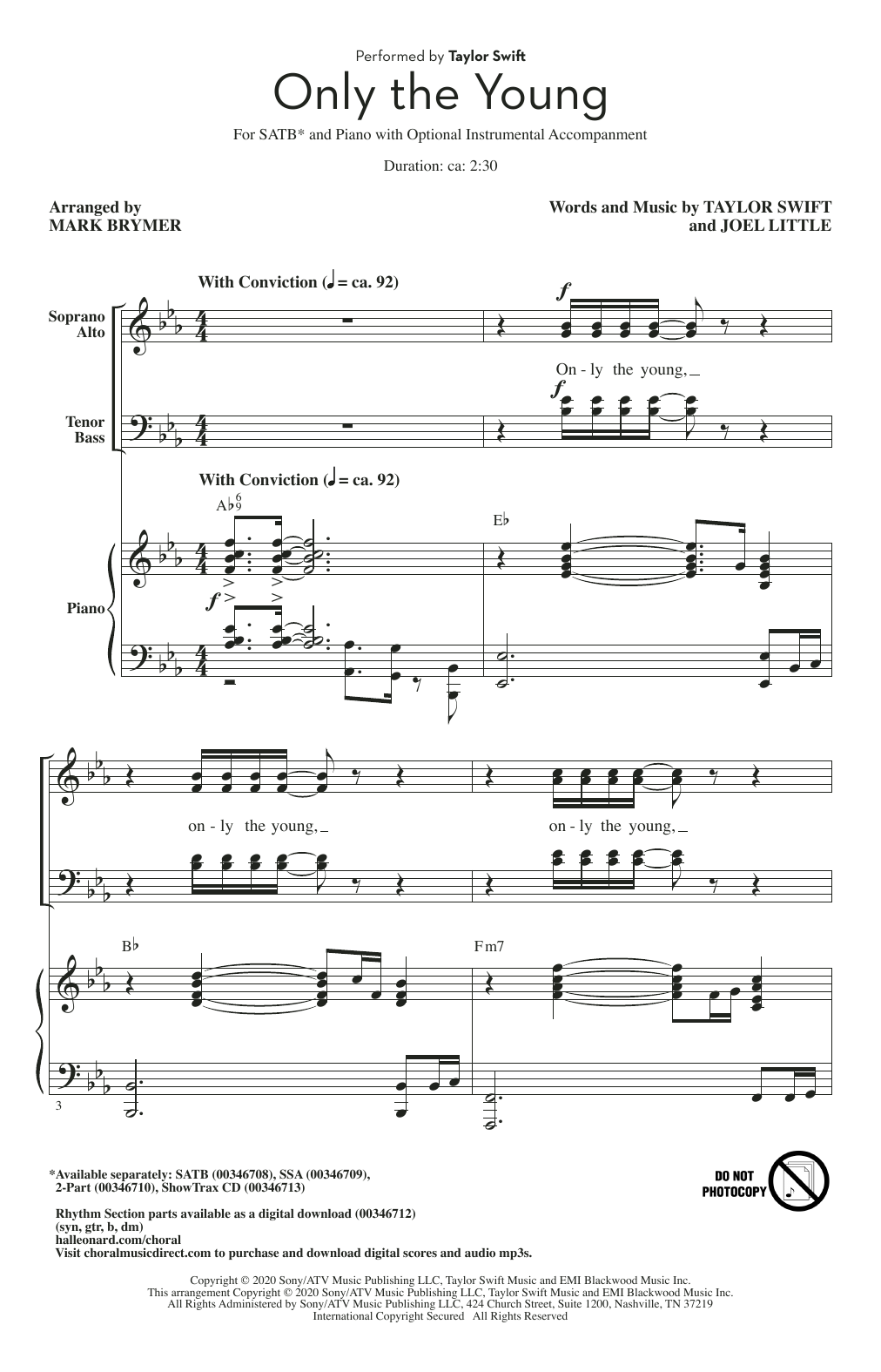 Taylor Swift Only The Young (arr. Mark Brymer) sheet music notes and chords arranged for 2-Part Choir