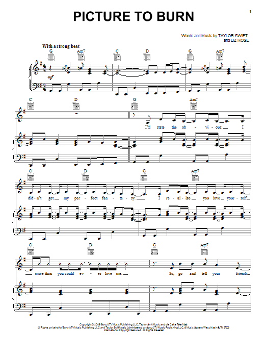 Taylor Swift Picture To Burn sheet music notes and chords arranged for Easy Guitar Tab