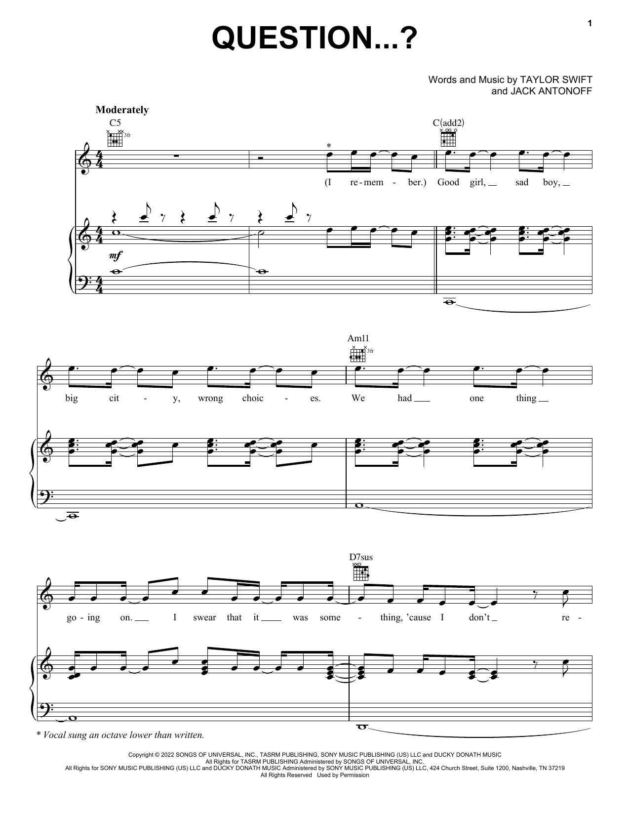 Taylor Swift Question...? sheet music notes and chords arranged for Easy Piano
