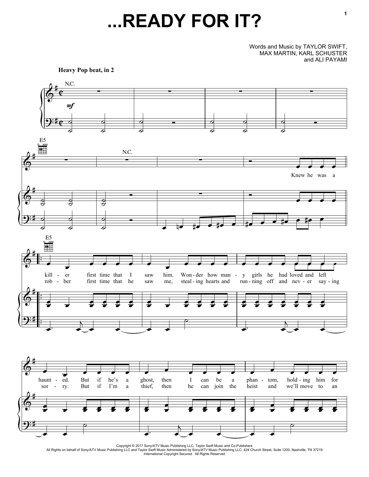 Taylor Swift ...Ready For It? sheet music notes and chords arranged for Easy Piano