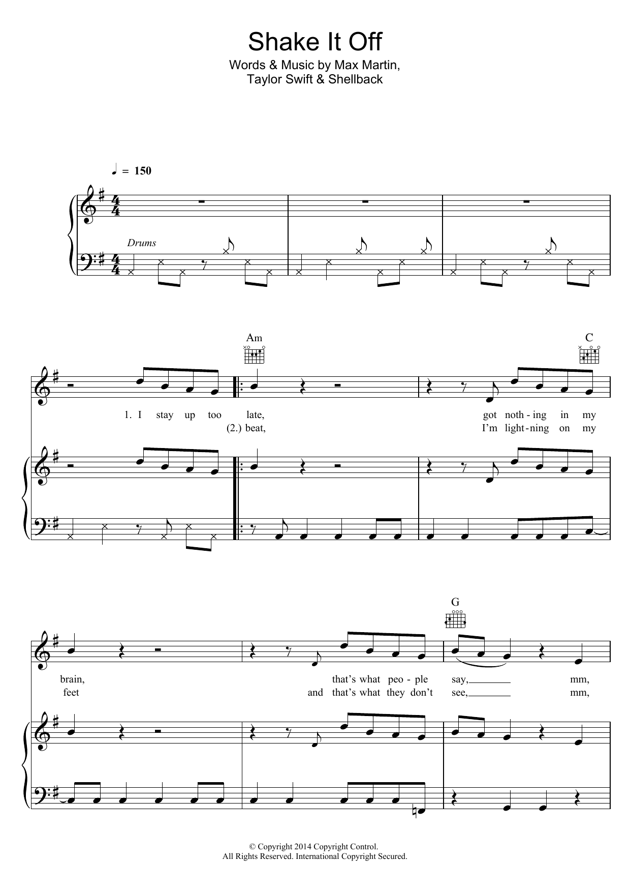 Taylor Swift Shake It Off sheet music notes and chords arranged for Guitar Tab