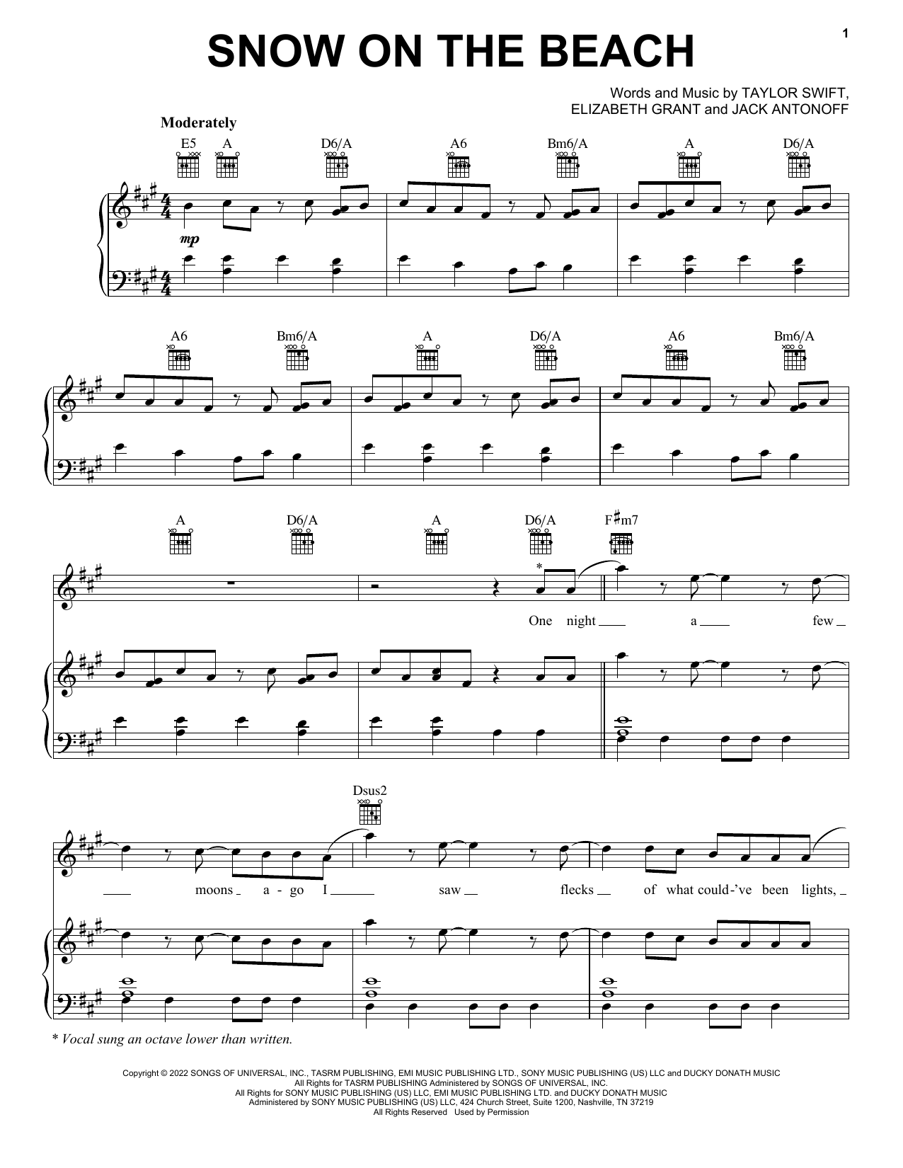 Taylor Swift Snow On The Beach (feat. Lana Del Rey) sheet music notes and chords arranged for Easy Piano