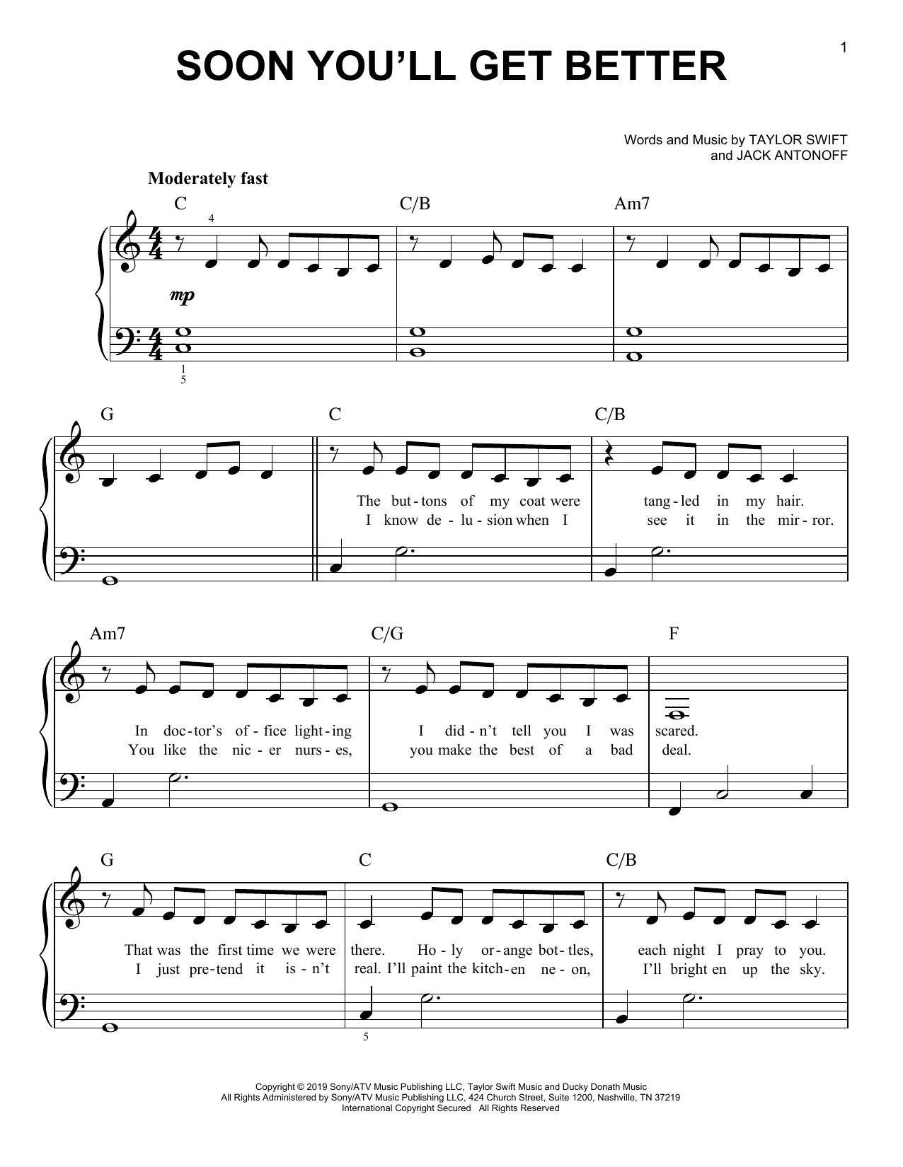 Taylor Swift Soon You'll Get Better (feat. The Chicks) sheet music notes and chords arranged for Piano, Vocal & Guitar Chords (Right-Hand Melody)