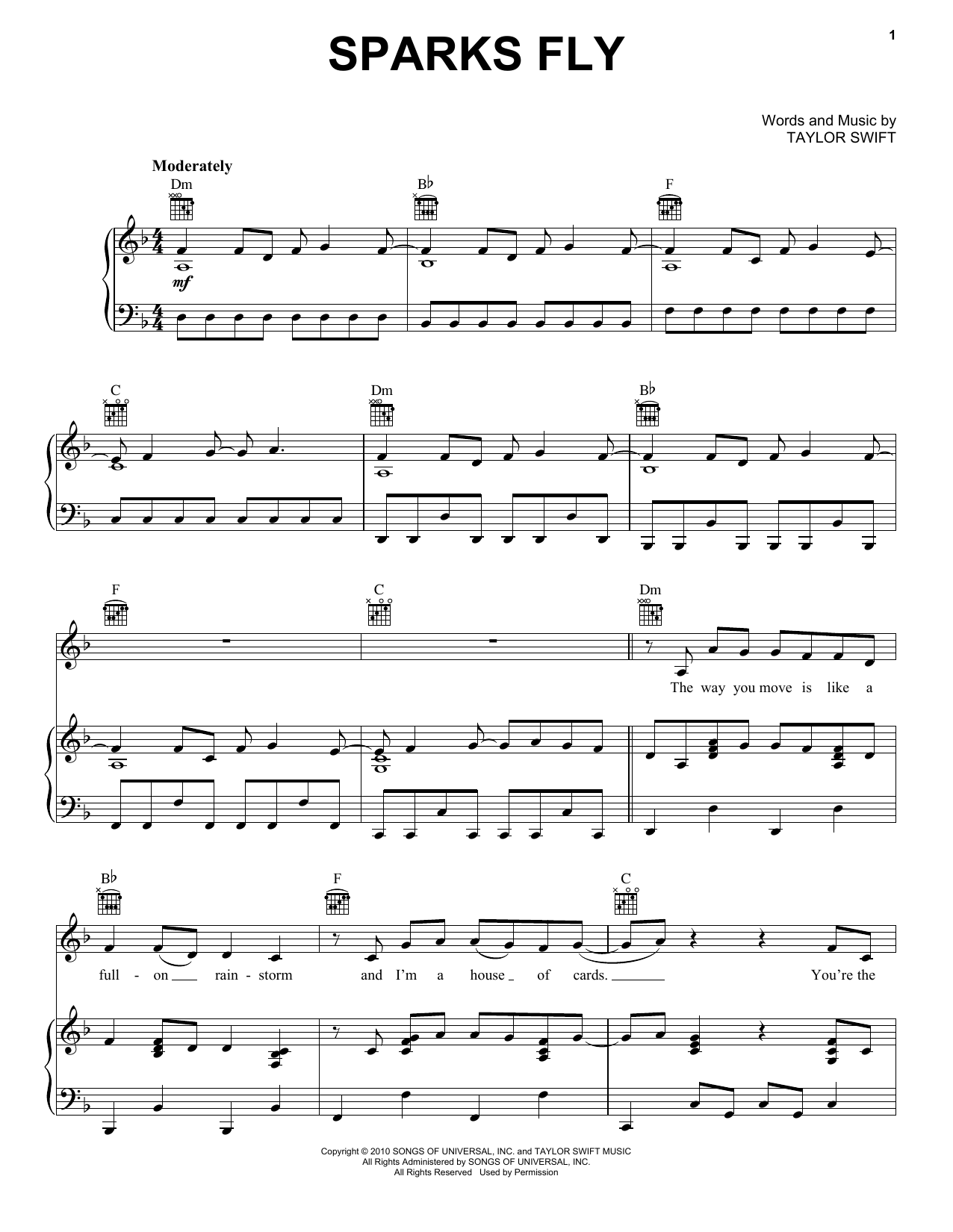 Taylor Swift Sparks Fly sheet music notes and chords arranged for Violin Solo