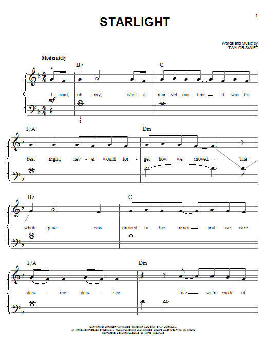 Taylor Swift Starlight sheet music notes and chords arranged for Easy Guitar Tab