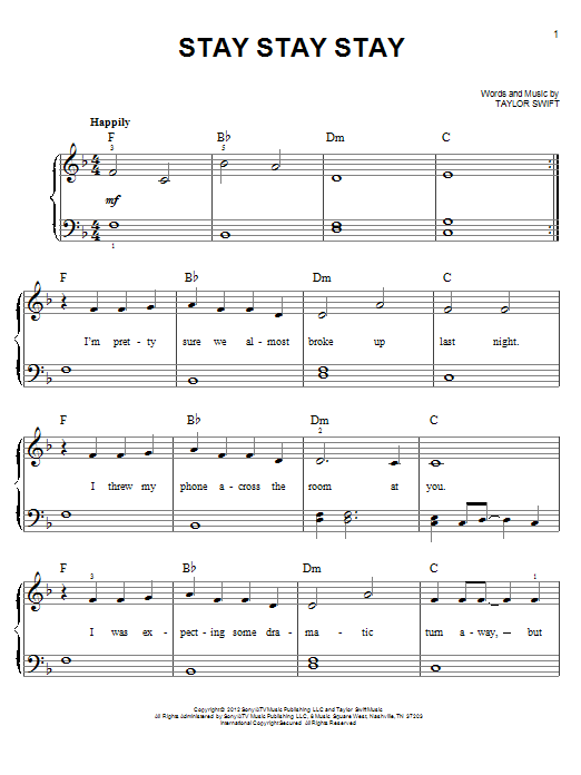 Taylor Swift Stay Stay Stay sheet music notes and chords arranged for Guitar Tab