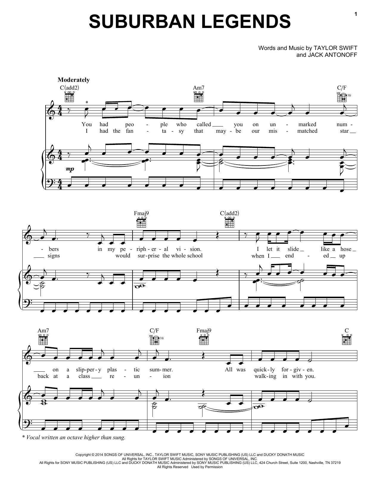 Taylor Swift Suburban Legends (Taylor's Version) (From The Vault) sheet music notes and chords arranged for Piano, Vocal & Guitar Chords (Right-Hand Melody)