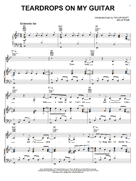 Taylor Swift Teardrops On My Guitar sheet music notes and chords arranged for Easy Guitar
