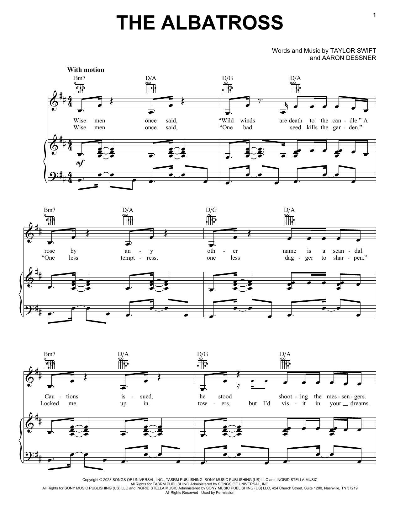 Taylor Swift The Albatross sheet music notes and chords arranged for Easy Piano