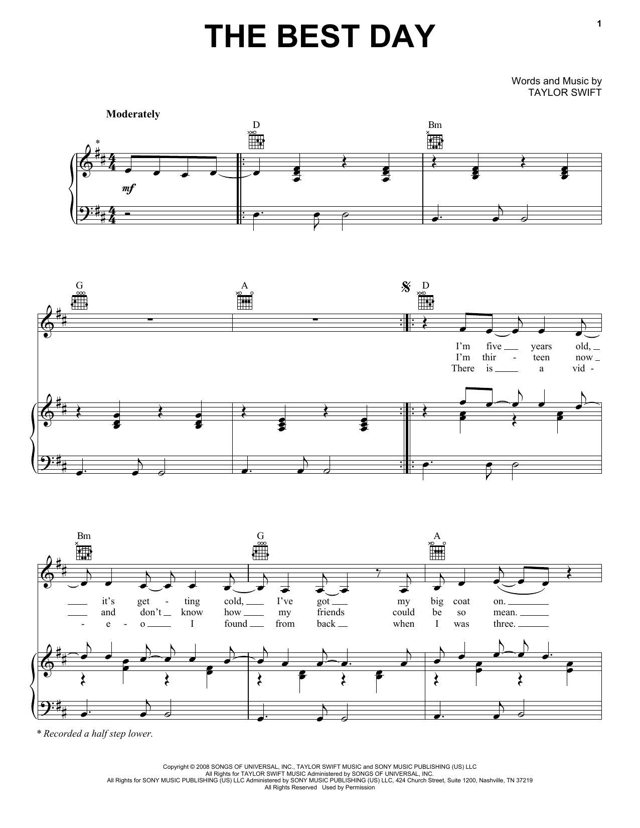 Taylor Swift The Best Day sheet music notes and chords arranged for Guitar Tab