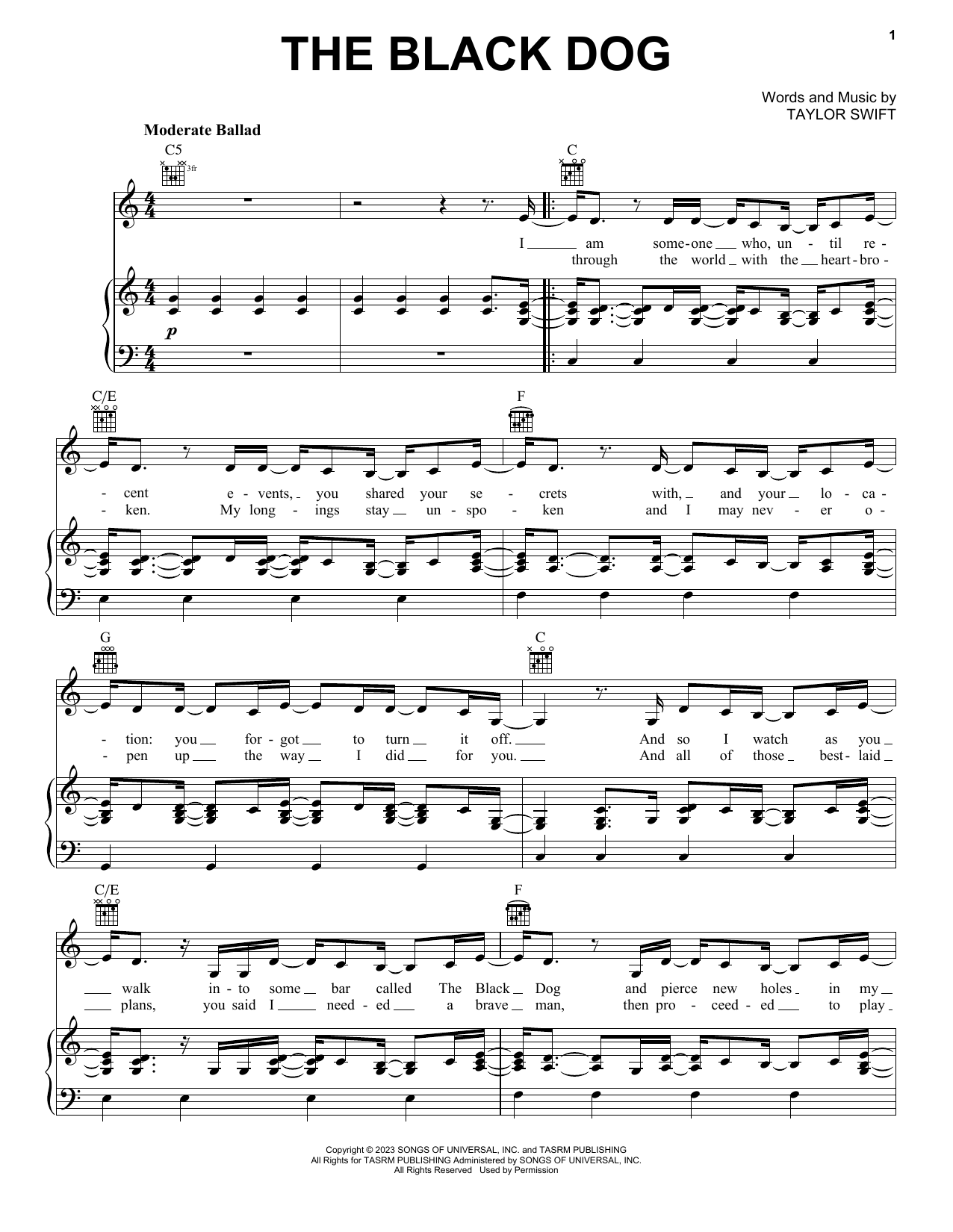 Taylor Swift The Black Dog sheet music notes and chords arranged for Guitar Chords/Lyrics