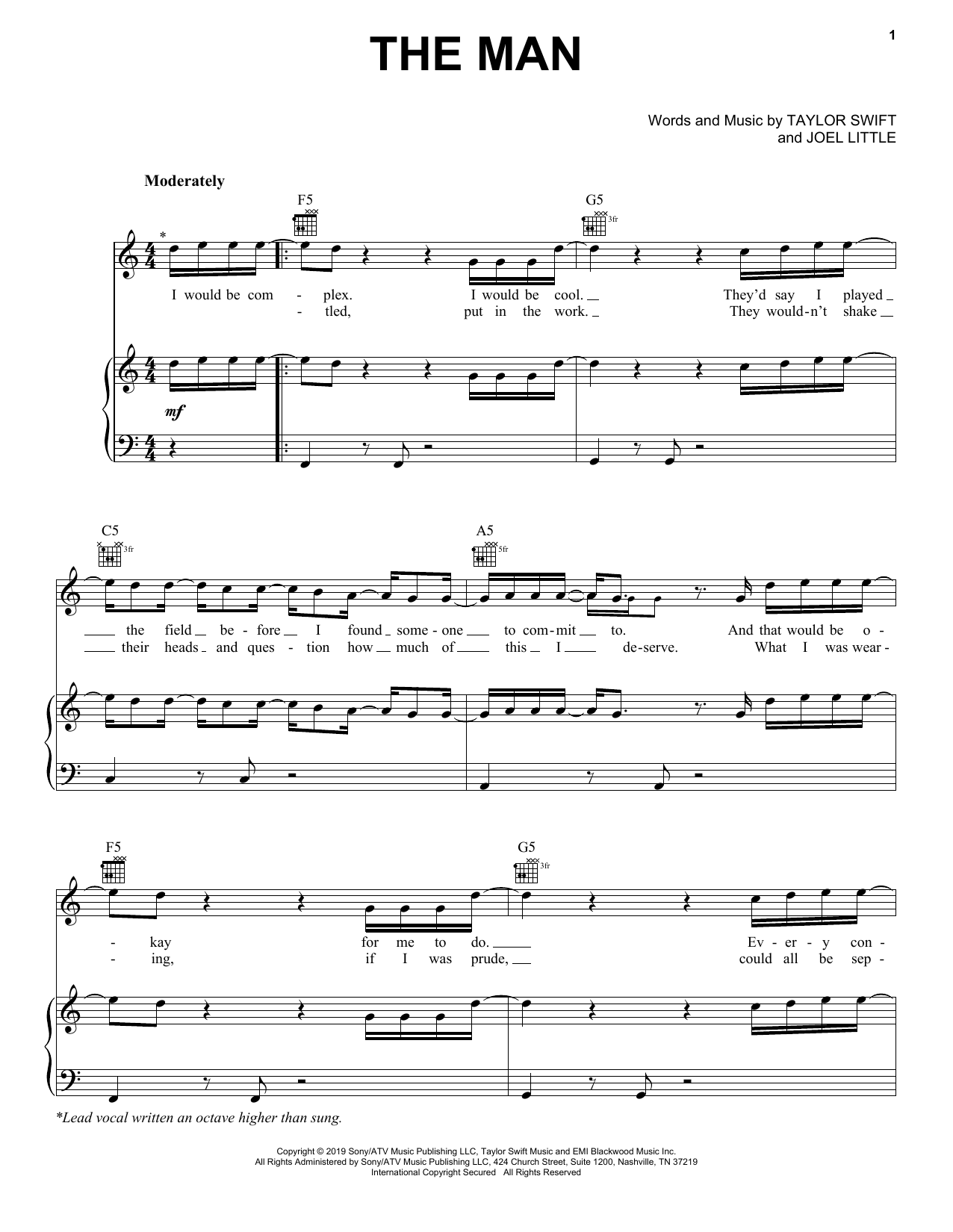 Taylor Swift The Man sheet music notes and chords arranged for Piano, Vocal & Guitar Chords (Right-Hand Melody)