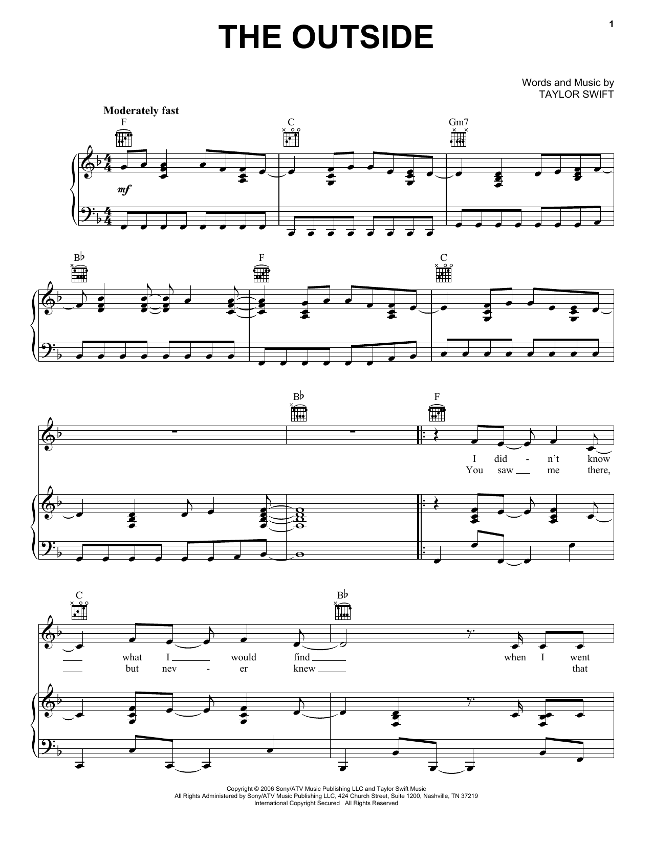 Taylor Swift The Outside sheet music notes and chords arranged for Easy Guitar Tab