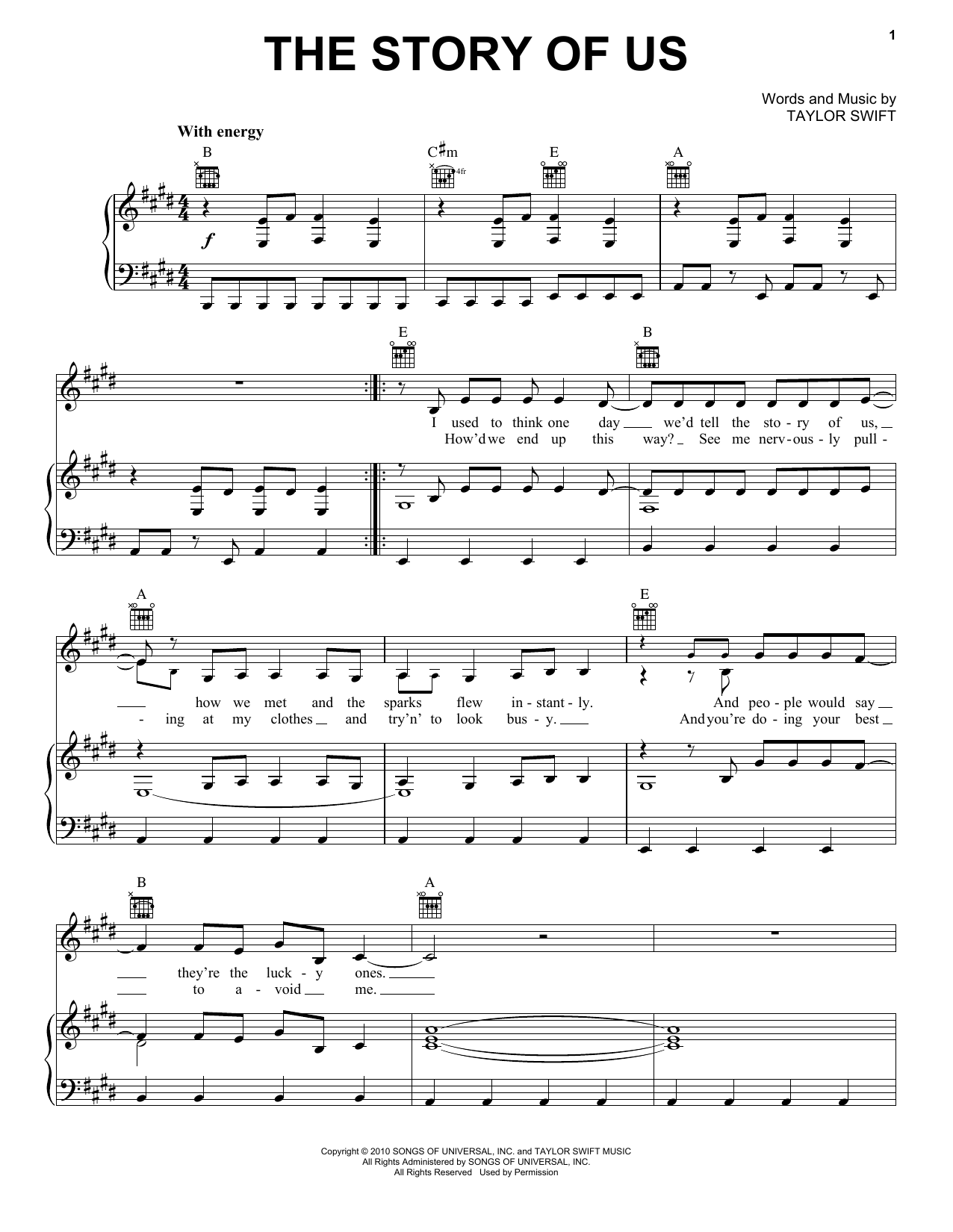 Taylor Swift The Story Of Us sheet music notes and chords arranged for Guitar Tab