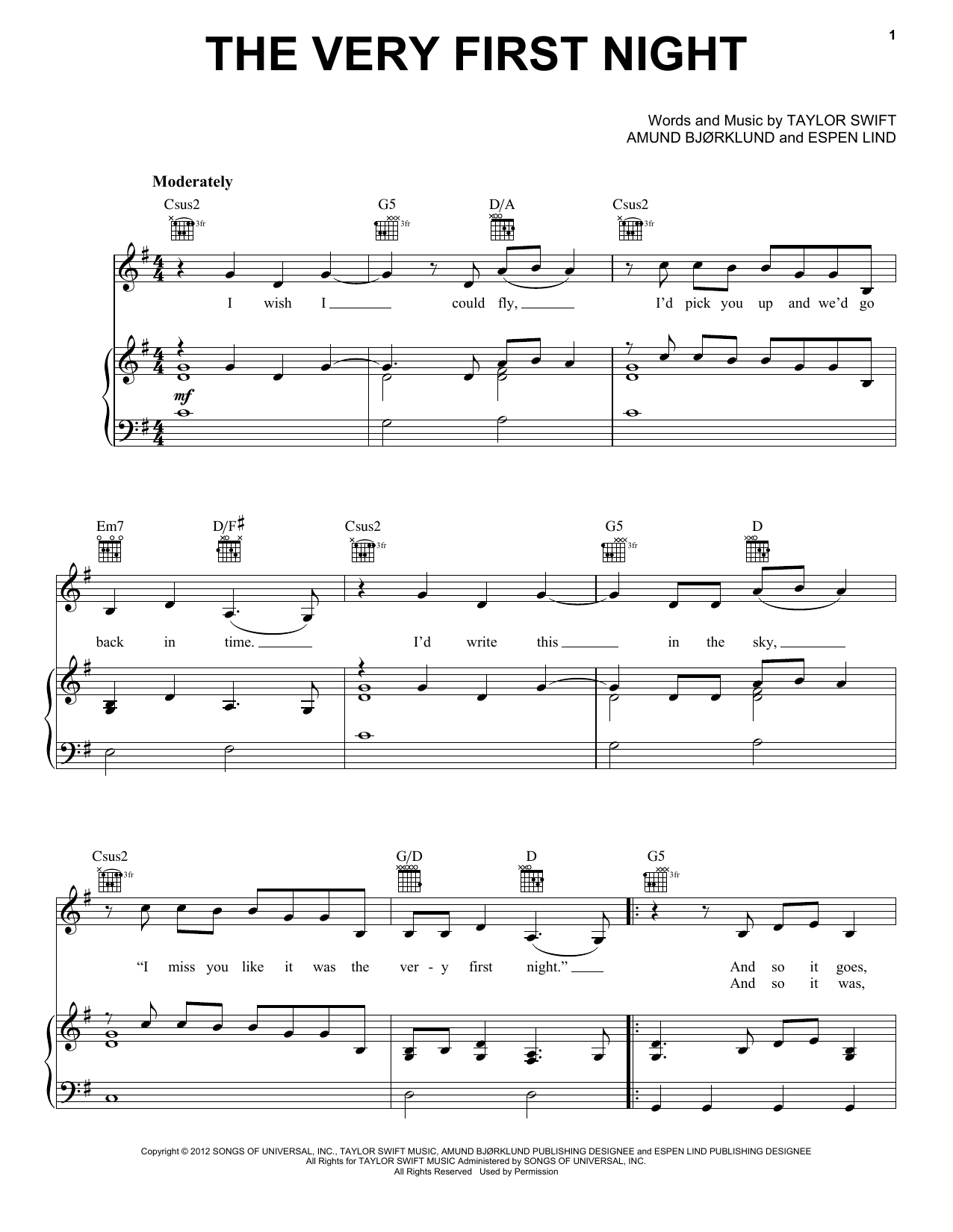 Taylor Swift The Very First Night (Taylor's Version) (From The Vault) sheet music notes and chords arranged for Piano, Vocal & Guitar Chords (Right-Hand Melody)