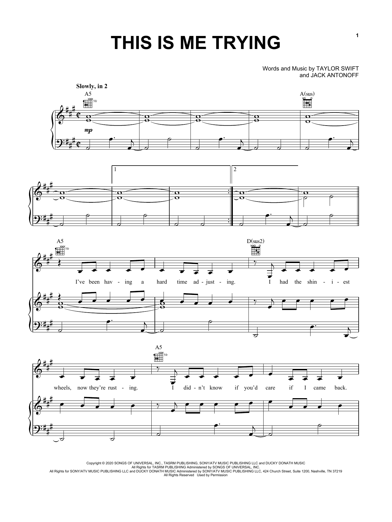Taylor Swift this is me trying sheet music notes and chords arranged for Easy Piano