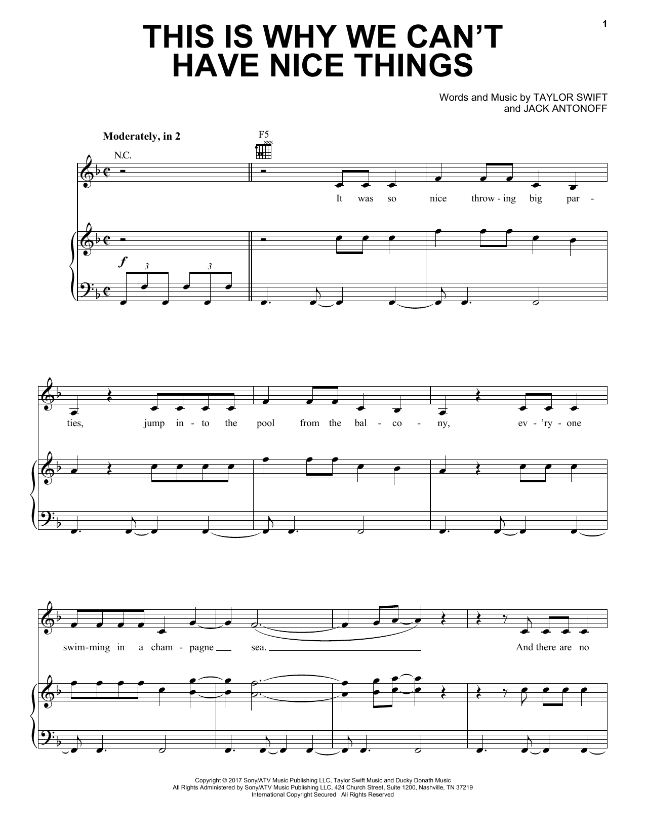 Taylor Swift This Is Why We Can't Have Nice Things sheet music notes and chords arranged for Piano, Vocal & Guitar Chords (Right-Hand Melody)
